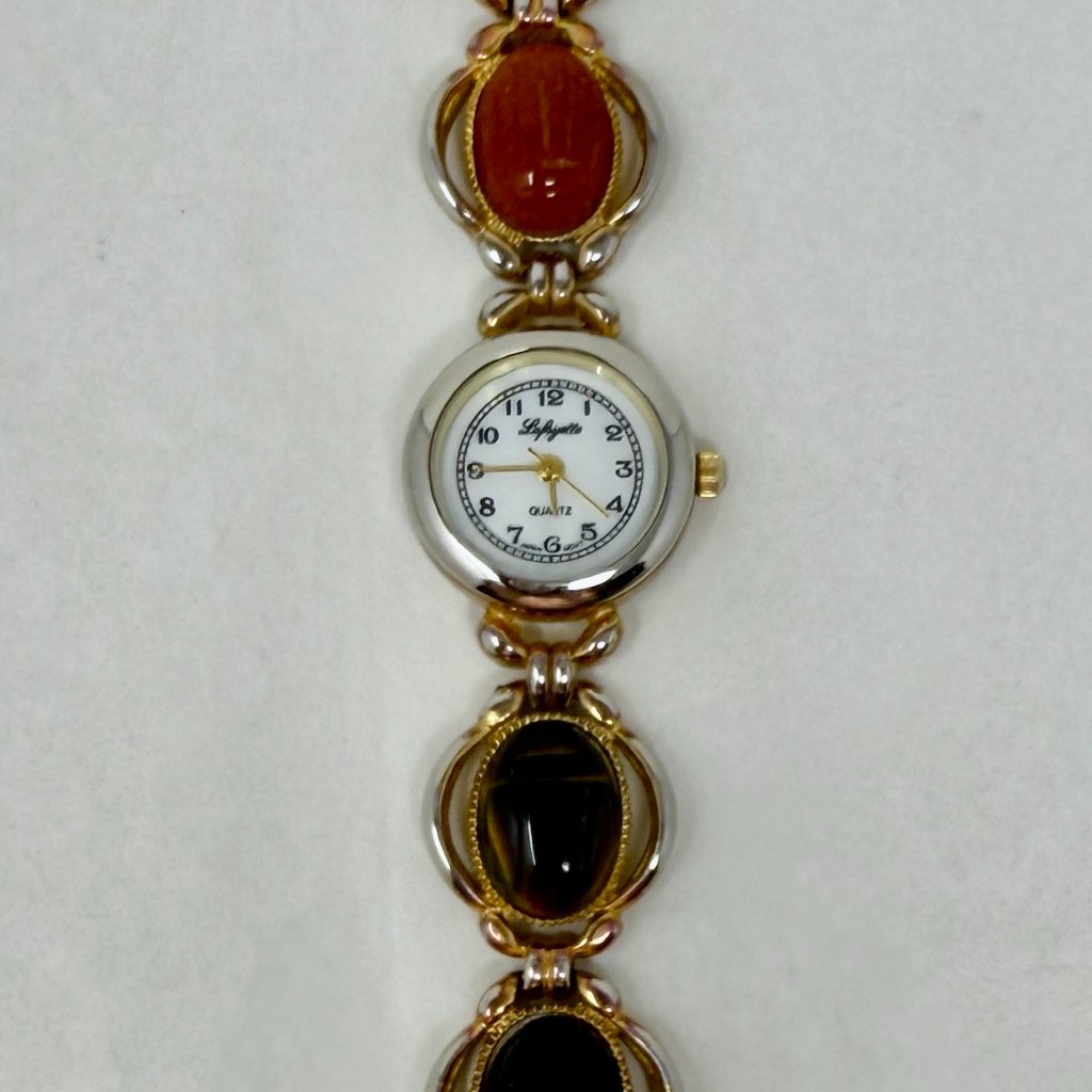 Lafayette Semi-Precious Gemstone Link Watch Gold Tone & Silver Tone Bracelet